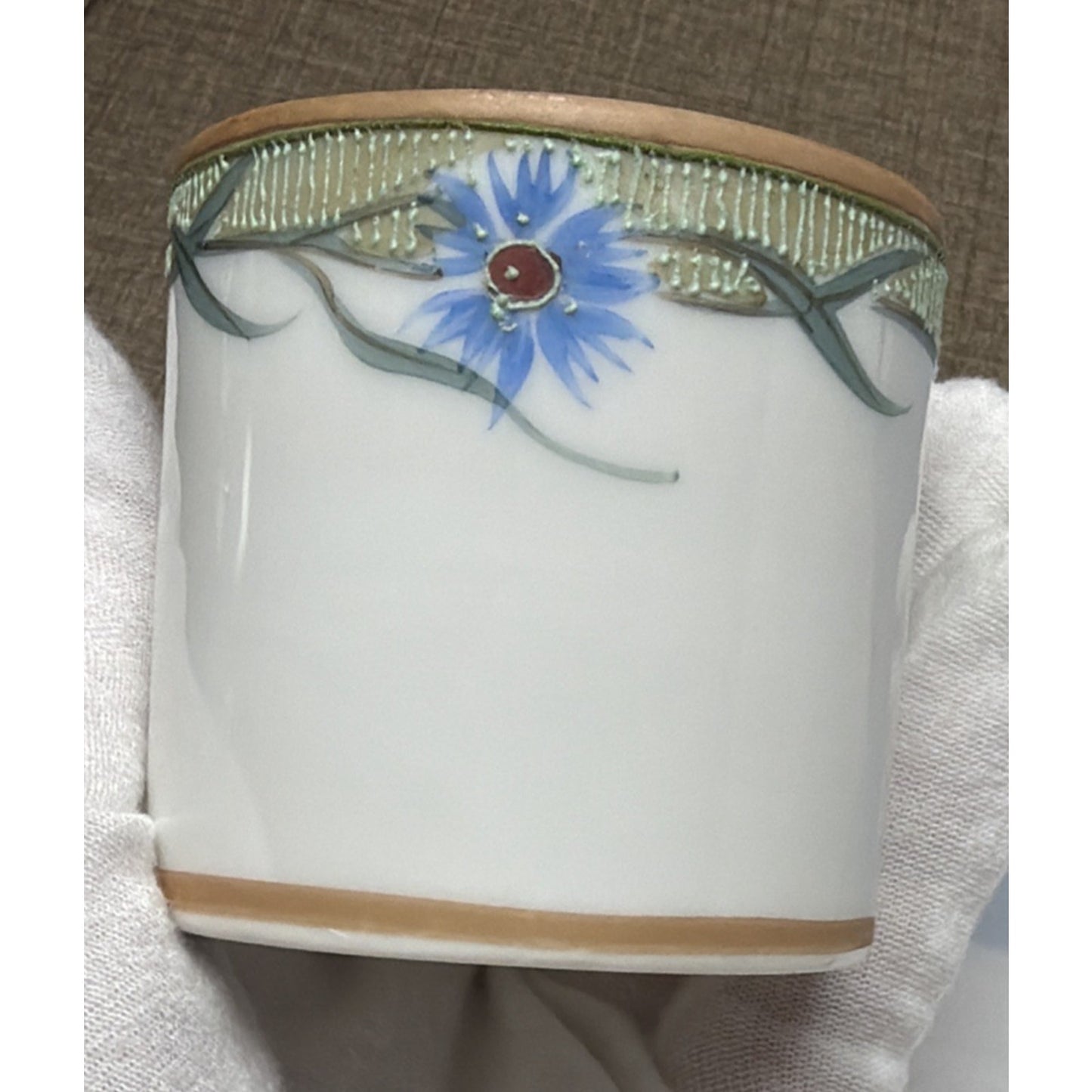 Antique Lot of 3 Hand Painted Nippon Moriage Floral Covered Trinket Vanity Jars