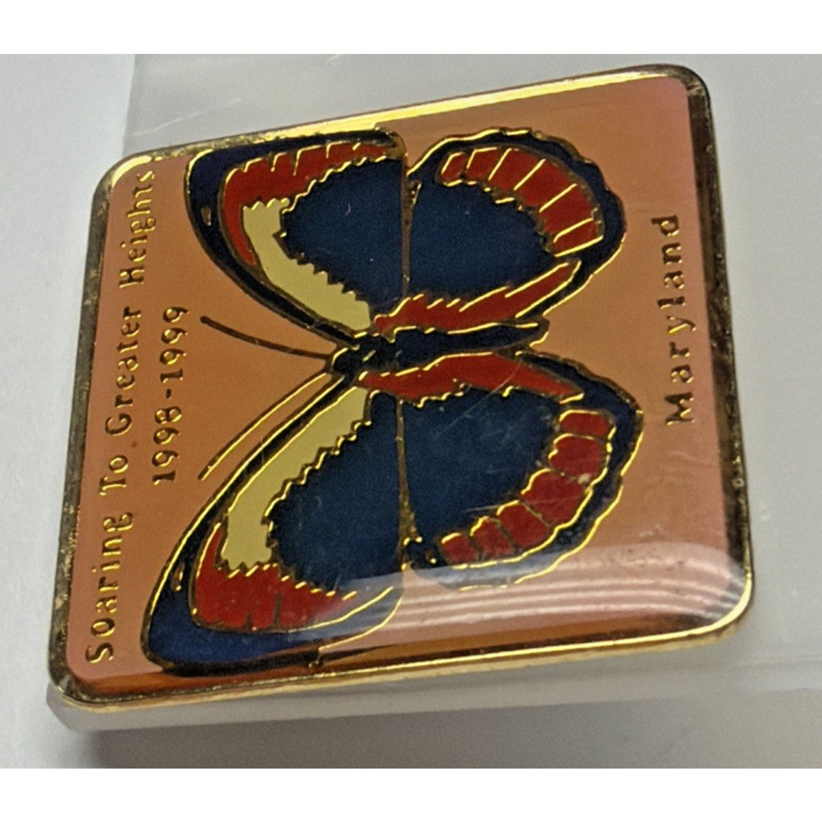 Vintage Maryland Soaring Greater Height Square Enamel Butterfly Pin Tie Tack