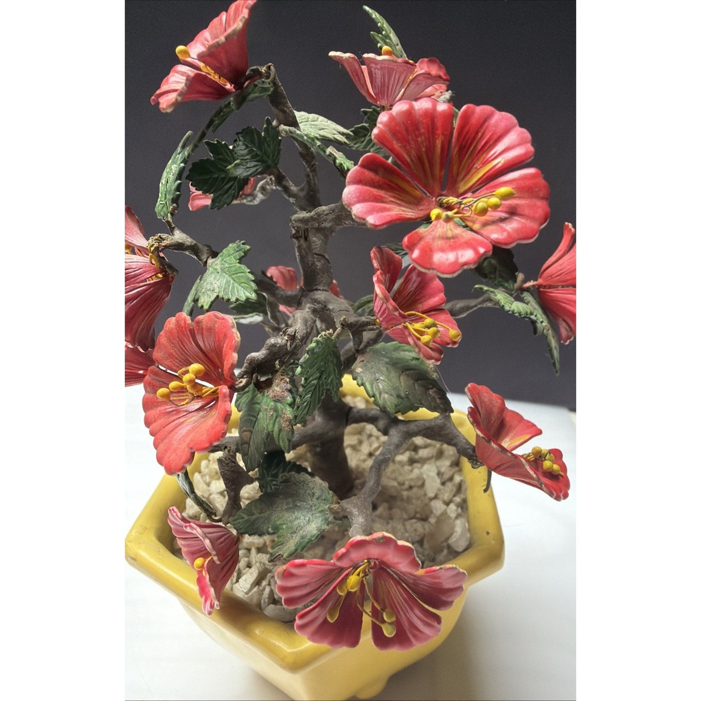 Vintage Metal Art Flower Blossom Hibiscus Wire Tree Painted Enamel As Is