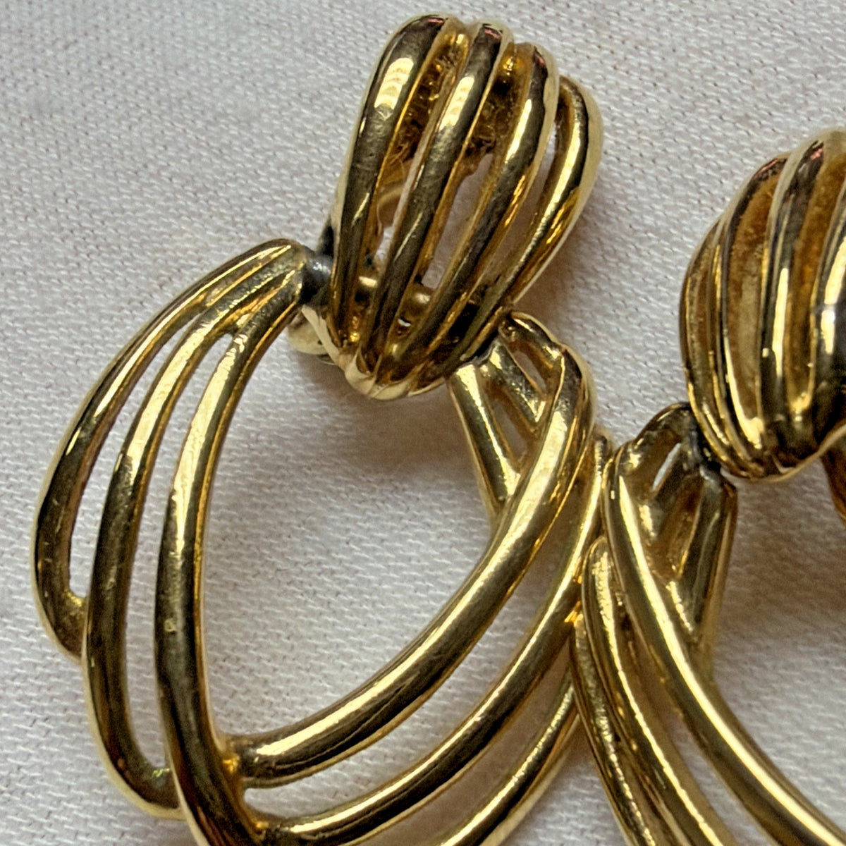 Vintage Monet Earrings Gold Tone Door Knocker Dangle Clip On Triple Hoop