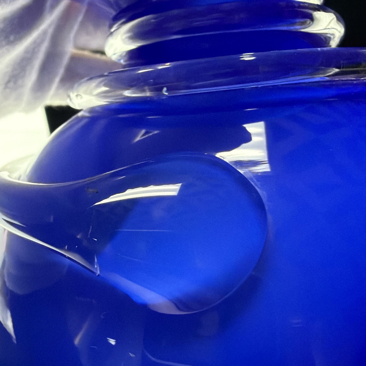 Modern Cobalt Blue Abstract Cased Art Glass Vase Spiral Confetti Spots
