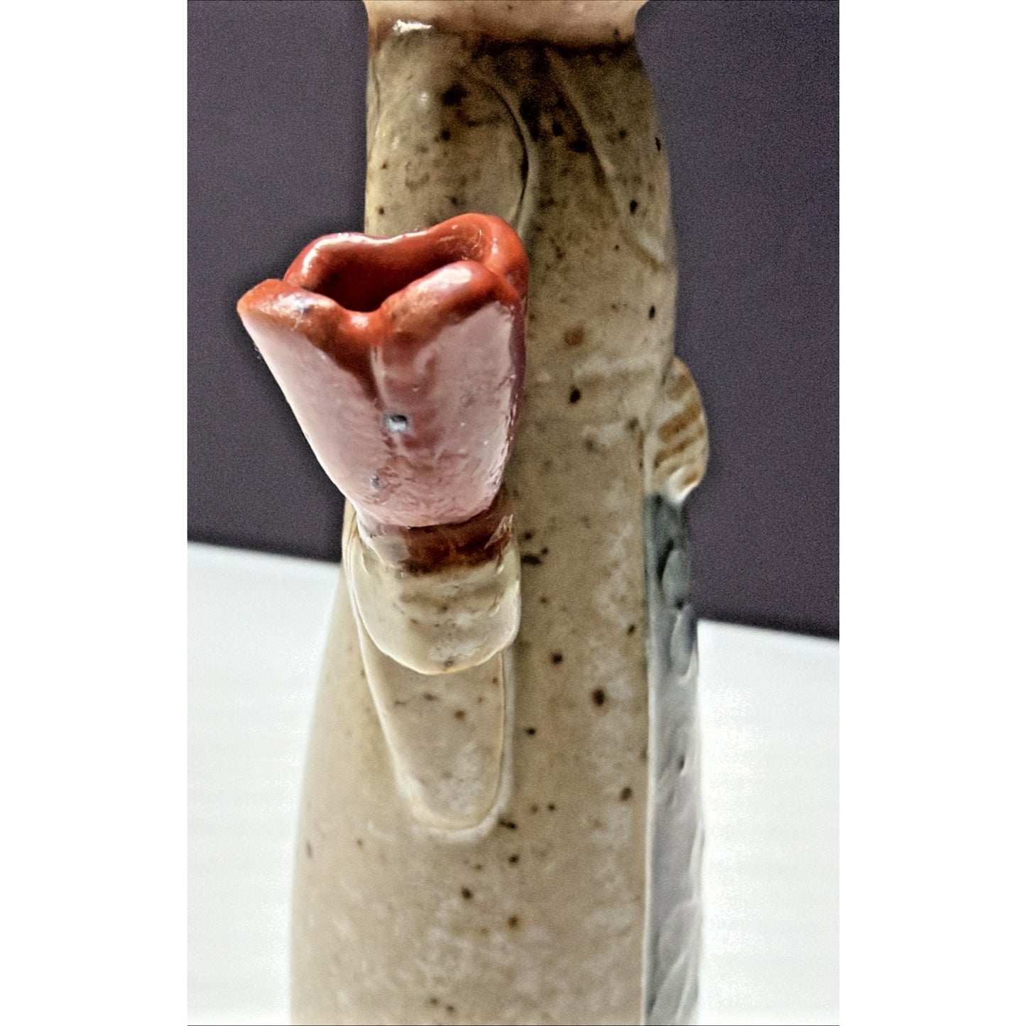 Vtg Uctci Pottery Stoneware Figurine Candle Holder Woman Girl Red Bell Flower