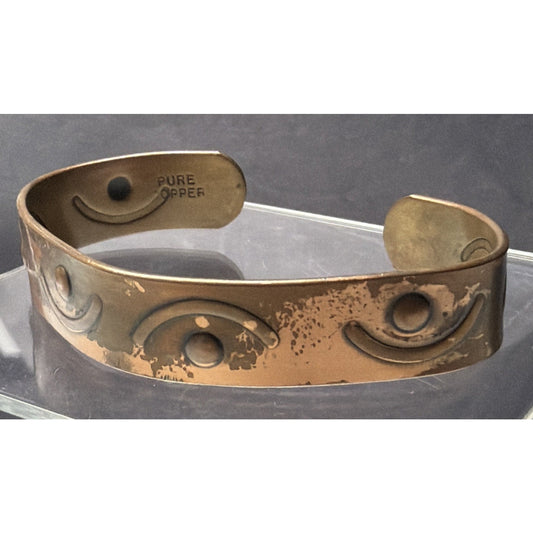 Solid Pure Copper Cuff Bracelet Adjustable Masonic Raised Eye Crescent Moon