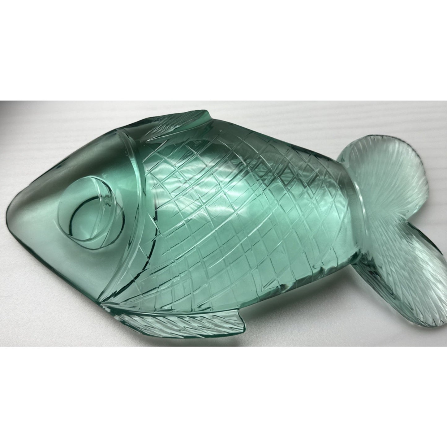 Vintage Cut Crystal Goldfish Big Eye Koi Fish Sculpture Aqua Green As-Is