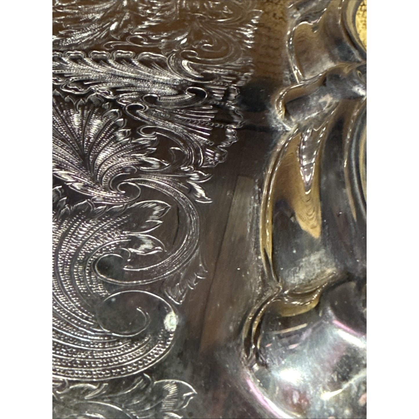 Vtg Silverplate Footed Serving Tray Butler Handles Ornate Engraved Rococo 23.5"