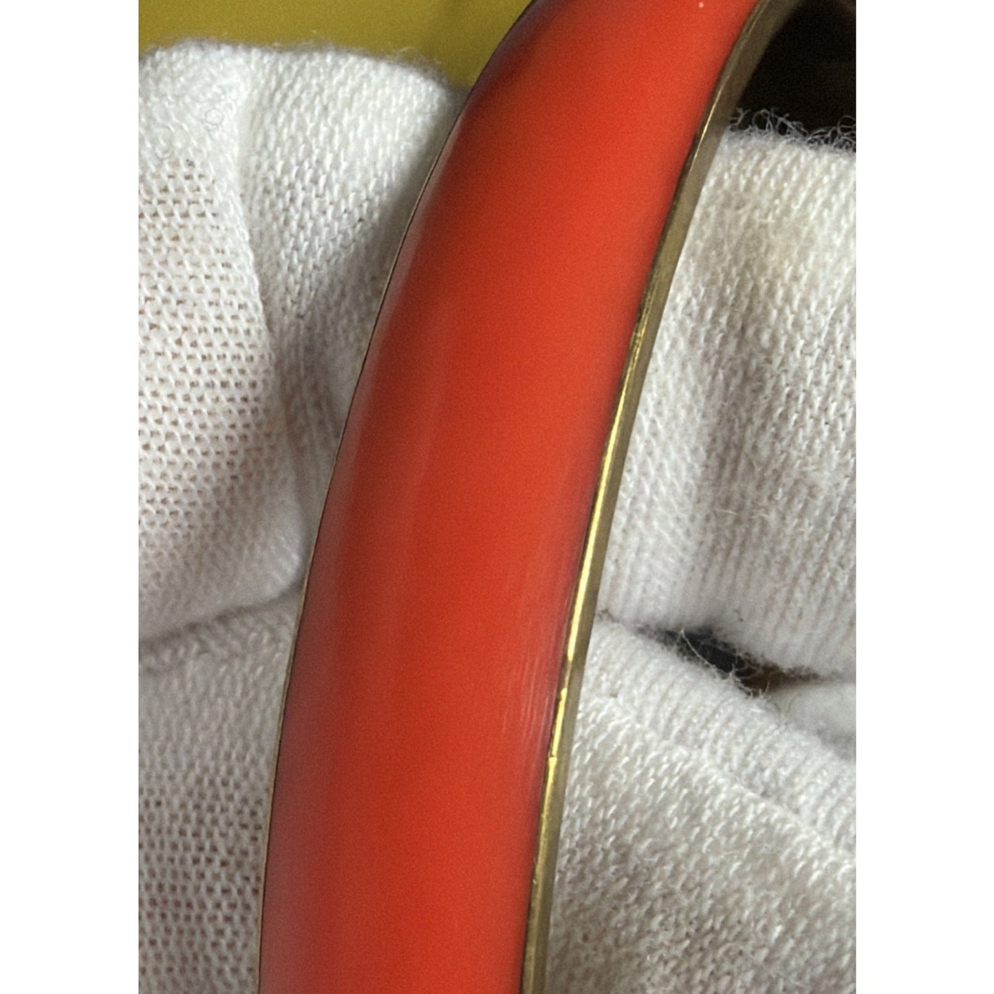Vintage Gold Tone Metal Brass Bangle Bracelet Orange Red Celluloid Lucite