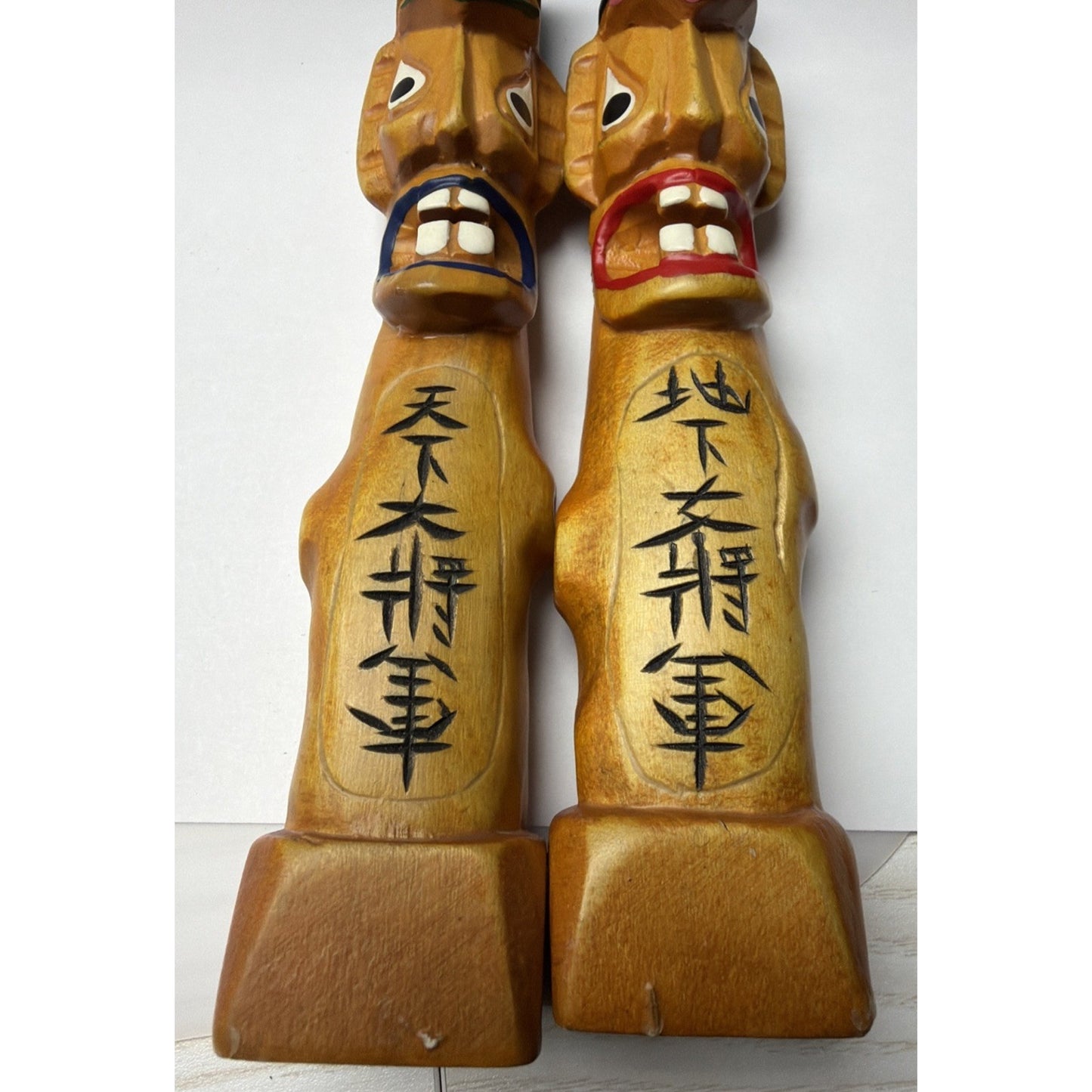 Korean Wood Jangseung Village Guardian Totem Poles Good Fortune Luck Figurines