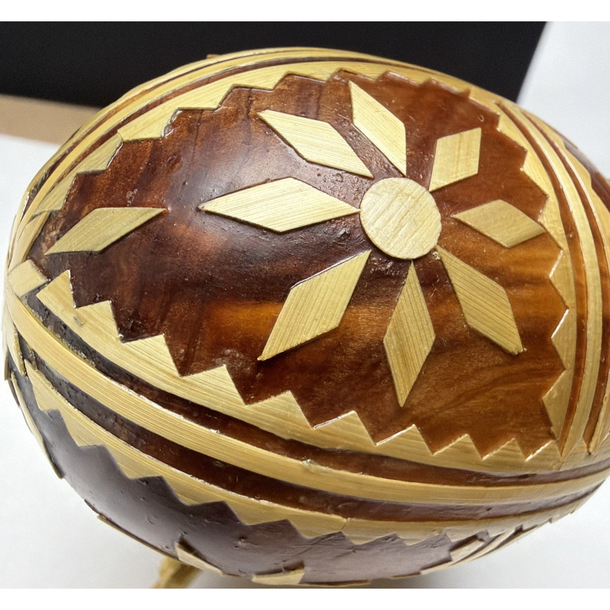 Pysanka Wooden Easter Egg Ukrainian Pysanky Carved Straw Starburst Trypillian
