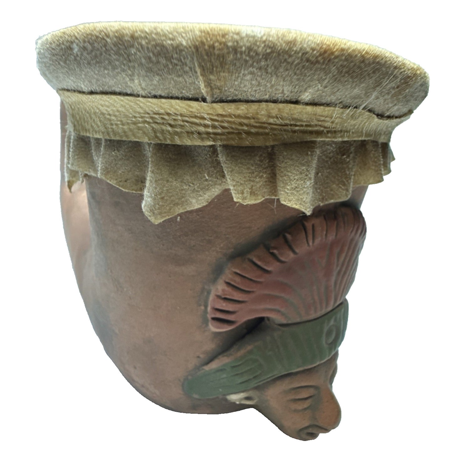 Vintage Mayan Aztec Folk Art Terracotta Clay Water Drum Figural Hide