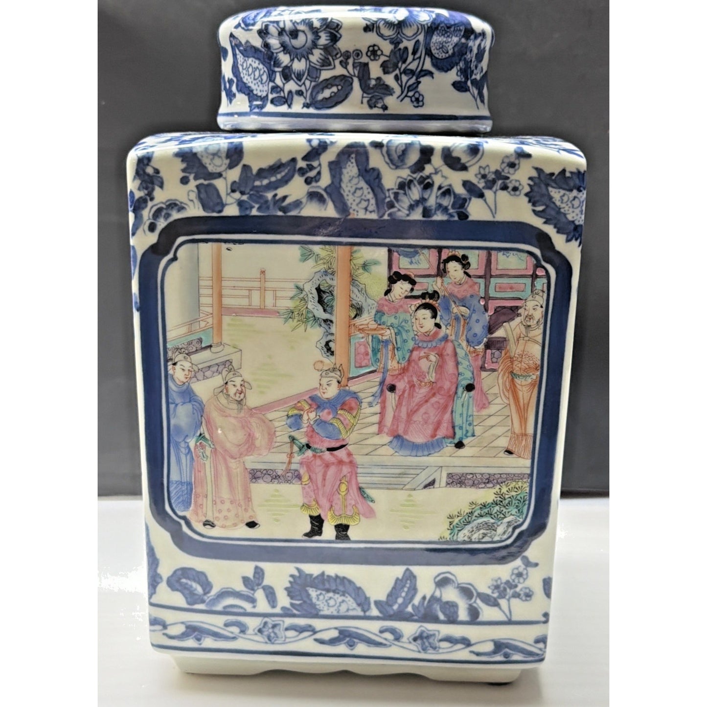 Vintage Bombay Co Canister Chinese Famille Rose Blue White Chinoiserie Large Jar