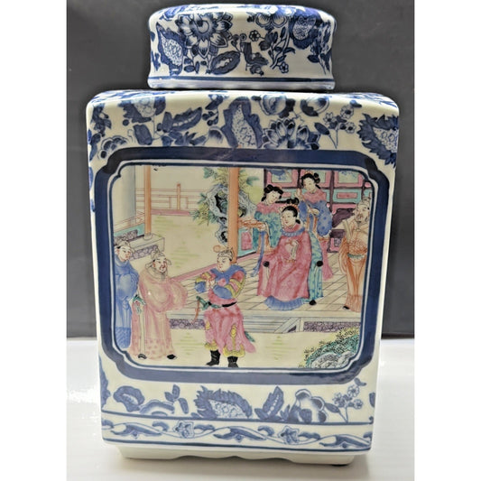 Vintage Bombay Co Canister Chinese Famille Rose Blue White Chinoiserie Large Jar