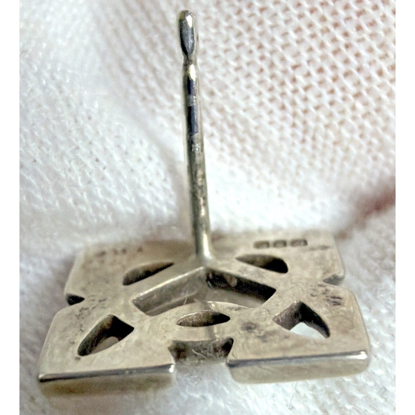 Vtg Dublin Ireland Celtic Stud Earrings Cut Out Square Sterling Signed No Backs