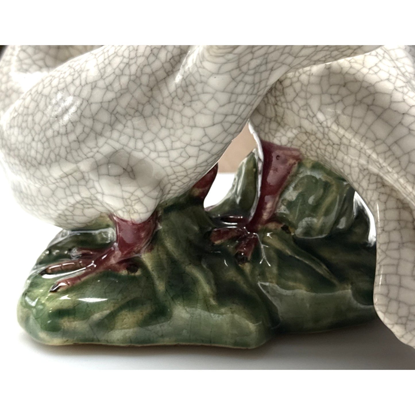 Vintage Chinese Crackle Glazed Majolica Pottery Doves Love Birds Sculpture