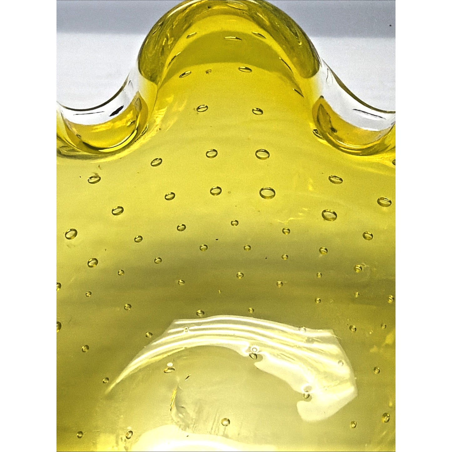 Vtg Kreiss Art Glass Bullicante Canary Yellow Controlled Bubbles Bowl Ashtray