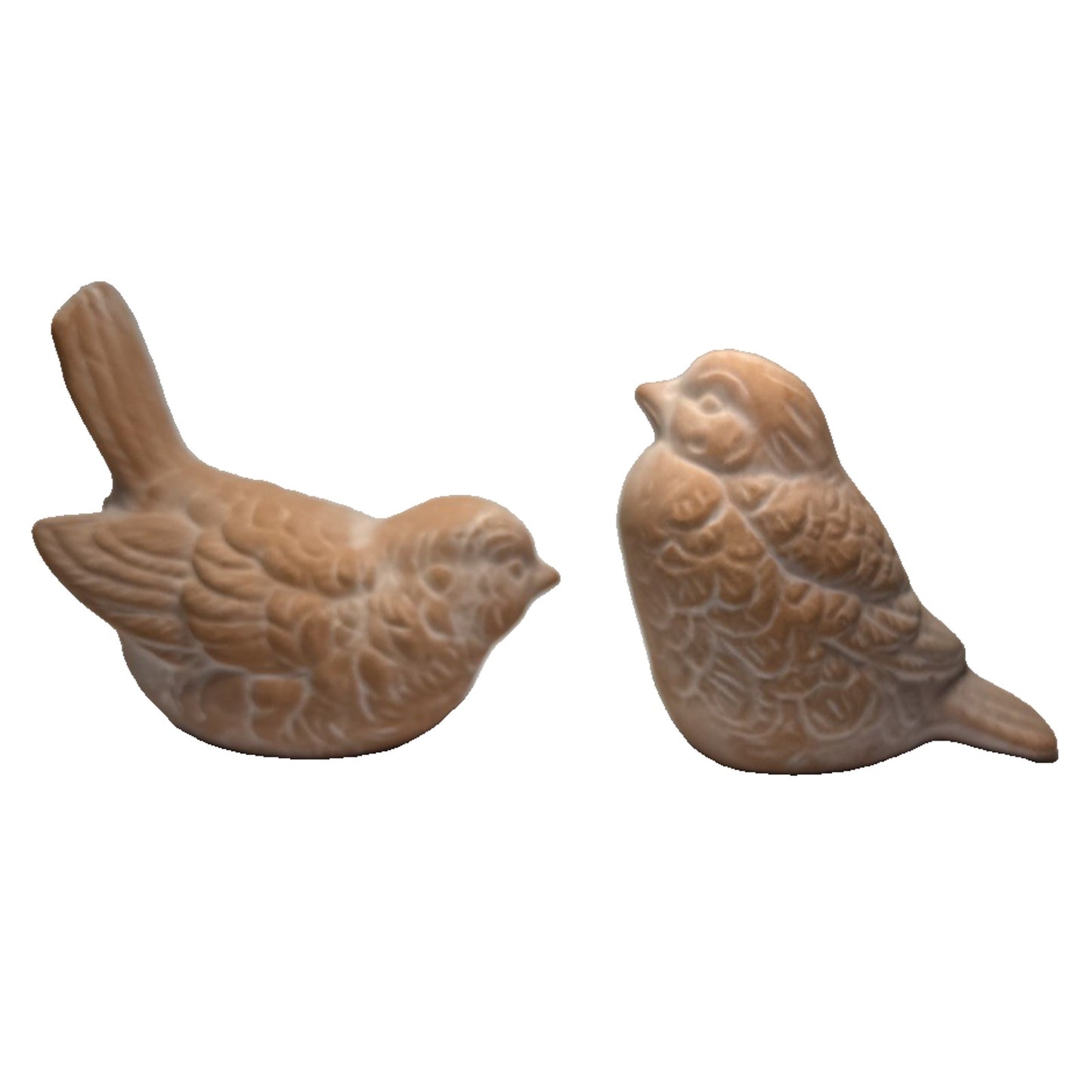 Vintage Lot of 2 Clay Terra Cotta Small Bird Figurines Doves Robins