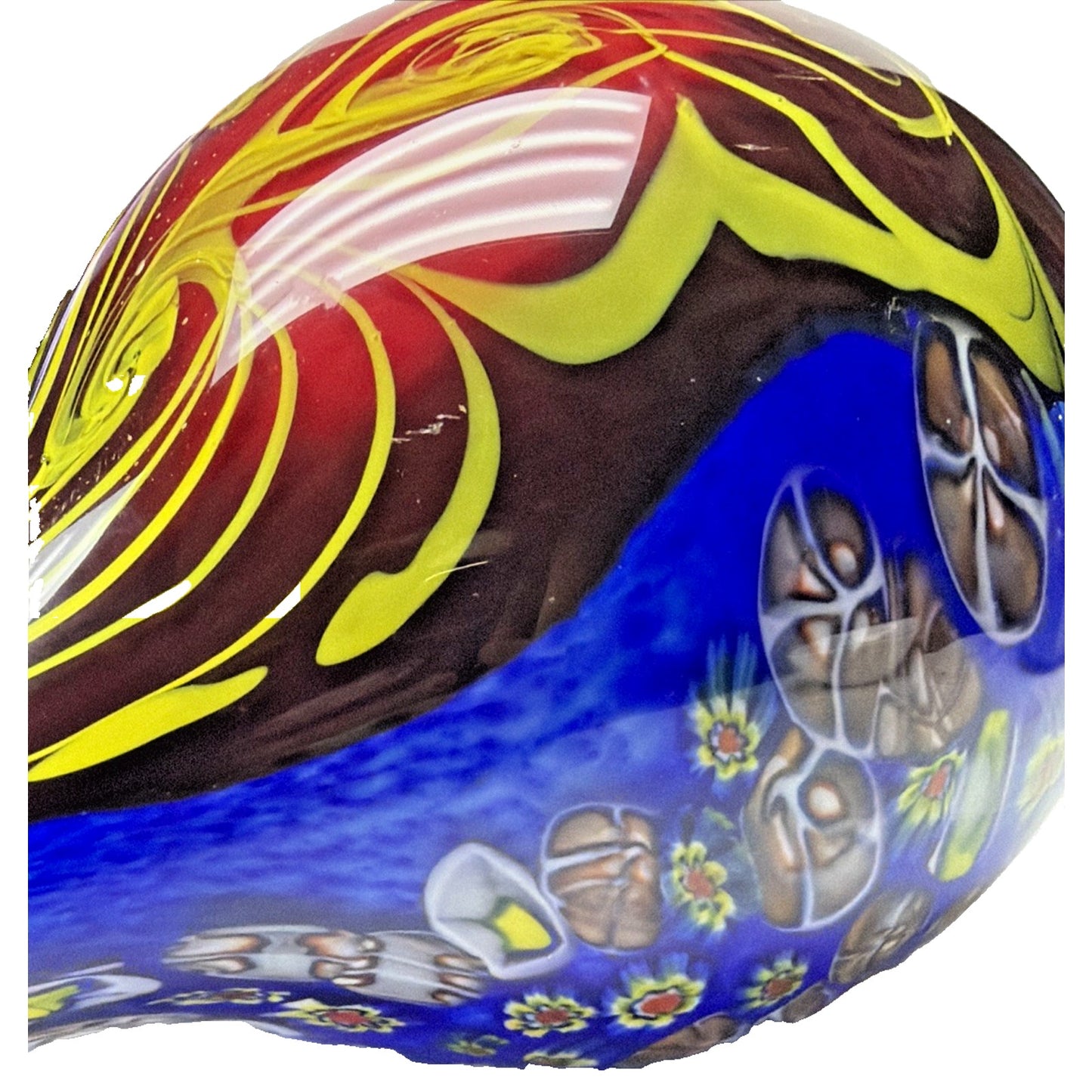 Abstract Cased Art Glass Vase Millefiori Murrine Vase Cobalt Red Yellow Heavy
