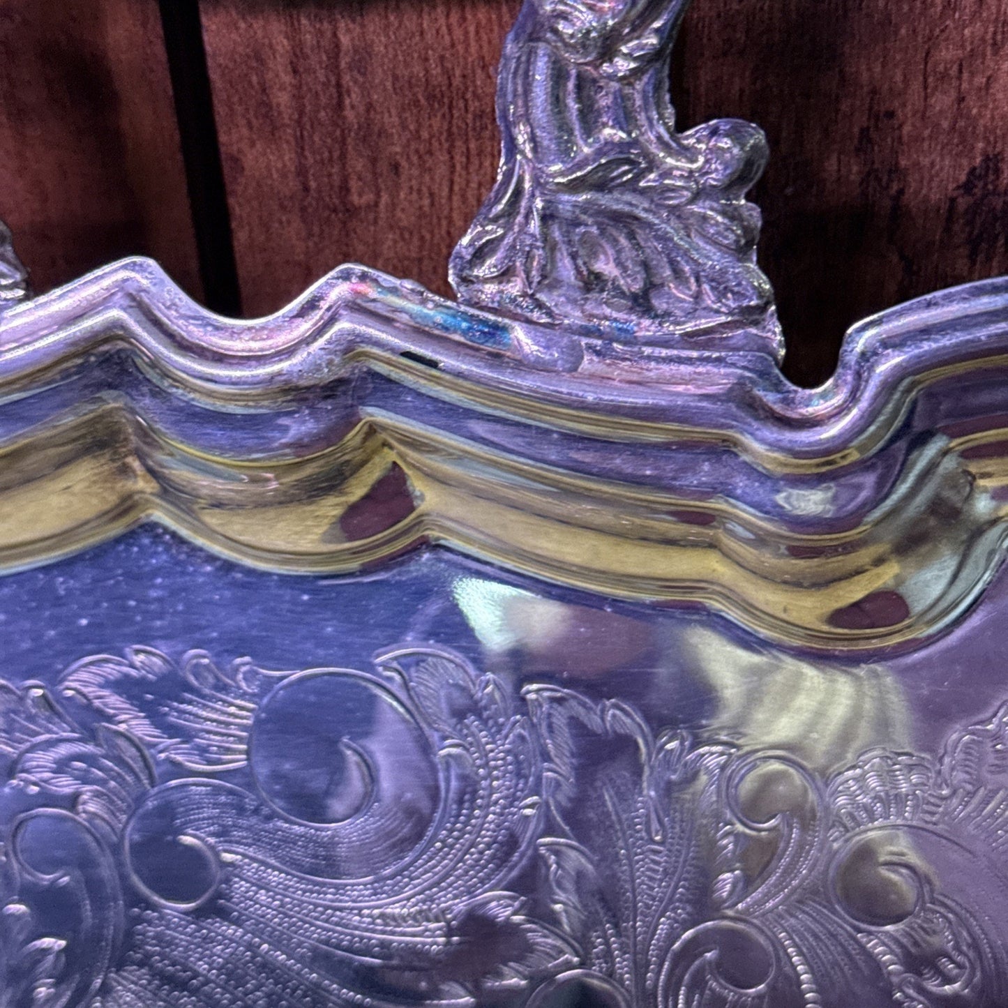 Vtg Silverplate Footed Serving Tray Butler Handles Ornate Engraved Rococo 23.5"