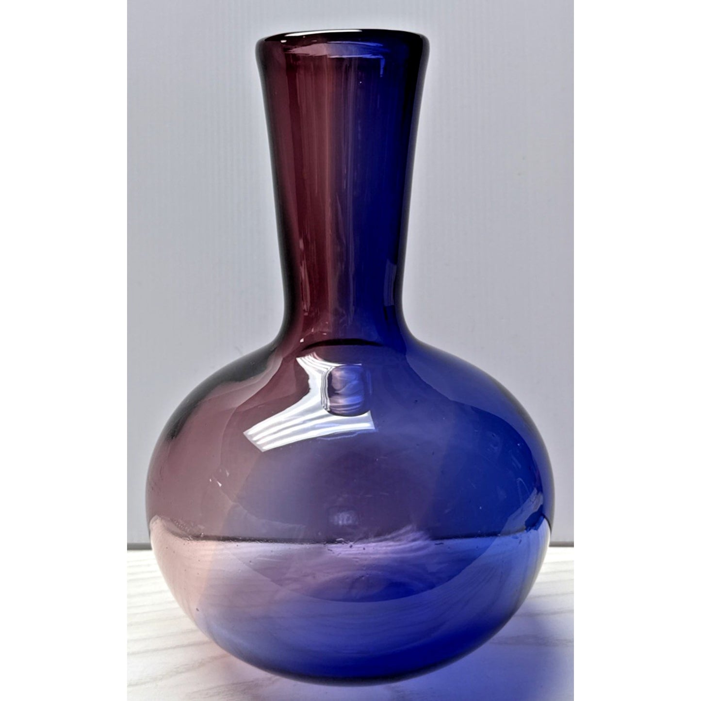 MCM Poland Art Glass Vase Abstract Dual Color Purple Amethyst Blue As-Is