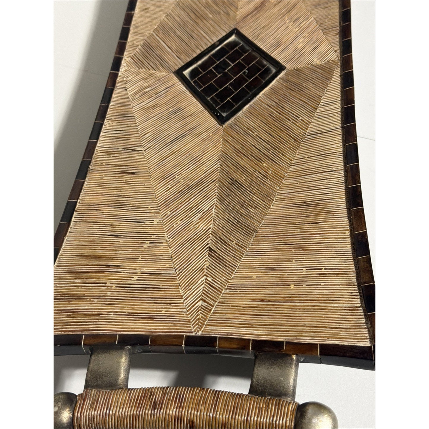 Austin Kinder Collection Inlay Rattan Shield Large Footed Tray Handles