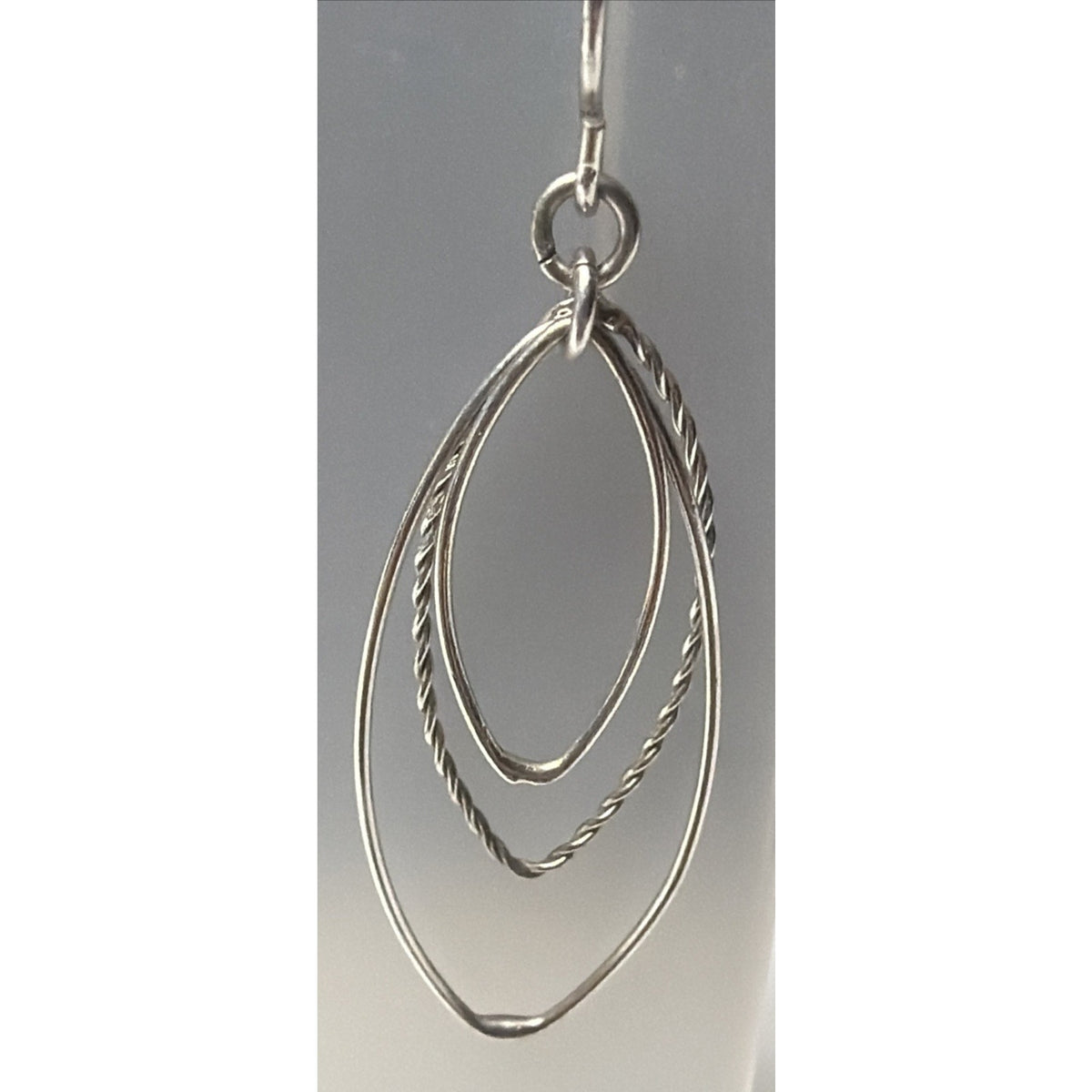 Modernist Sterling Silver Triple Hoop Dangle Drop Earrings Teardrop Elongated