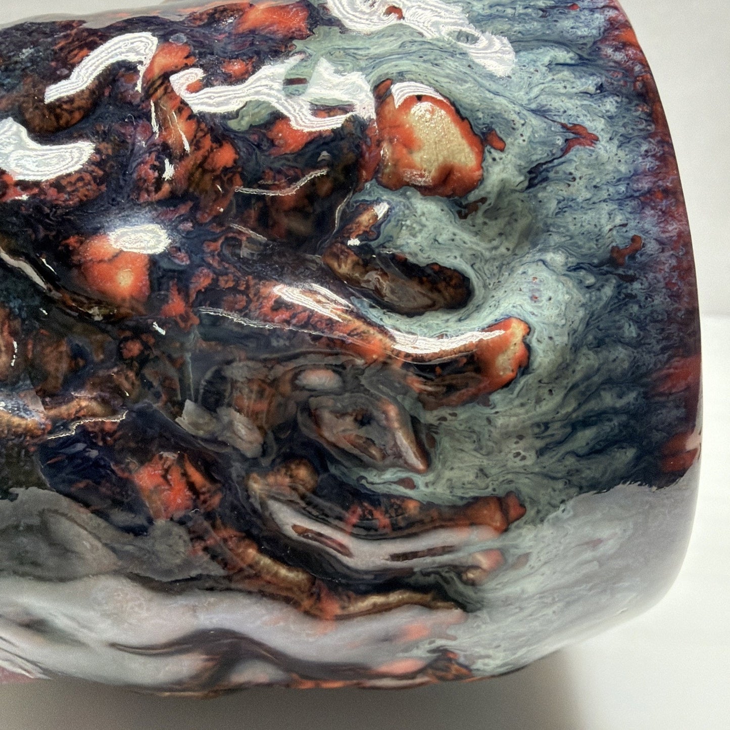 Vintage Studio Art Pottery Mug Glazed Twisted Handle Brown Blue Glazed Signed