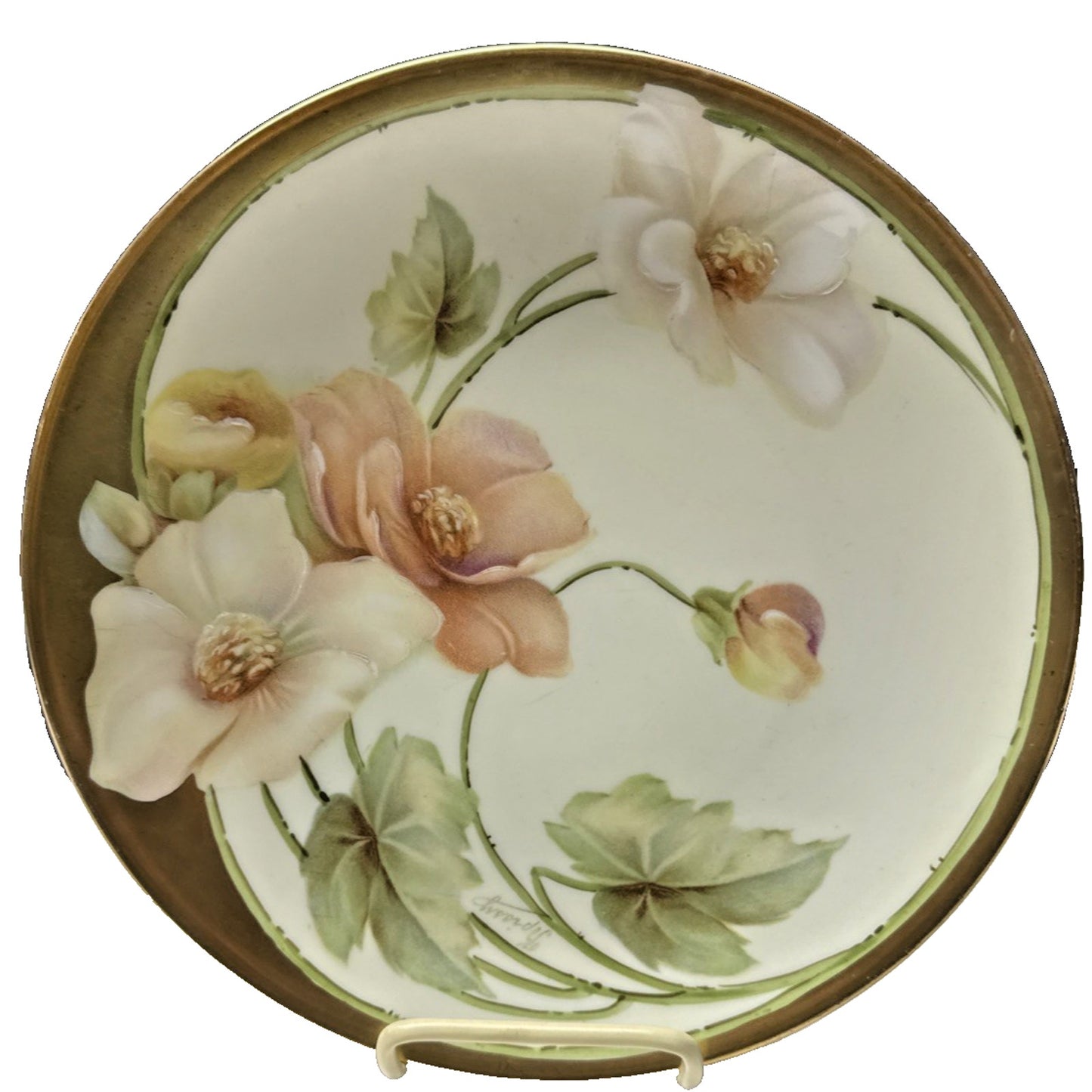 Old RS Prussia Germany Hand Painted Cabinet Plate Gold Floral Signed