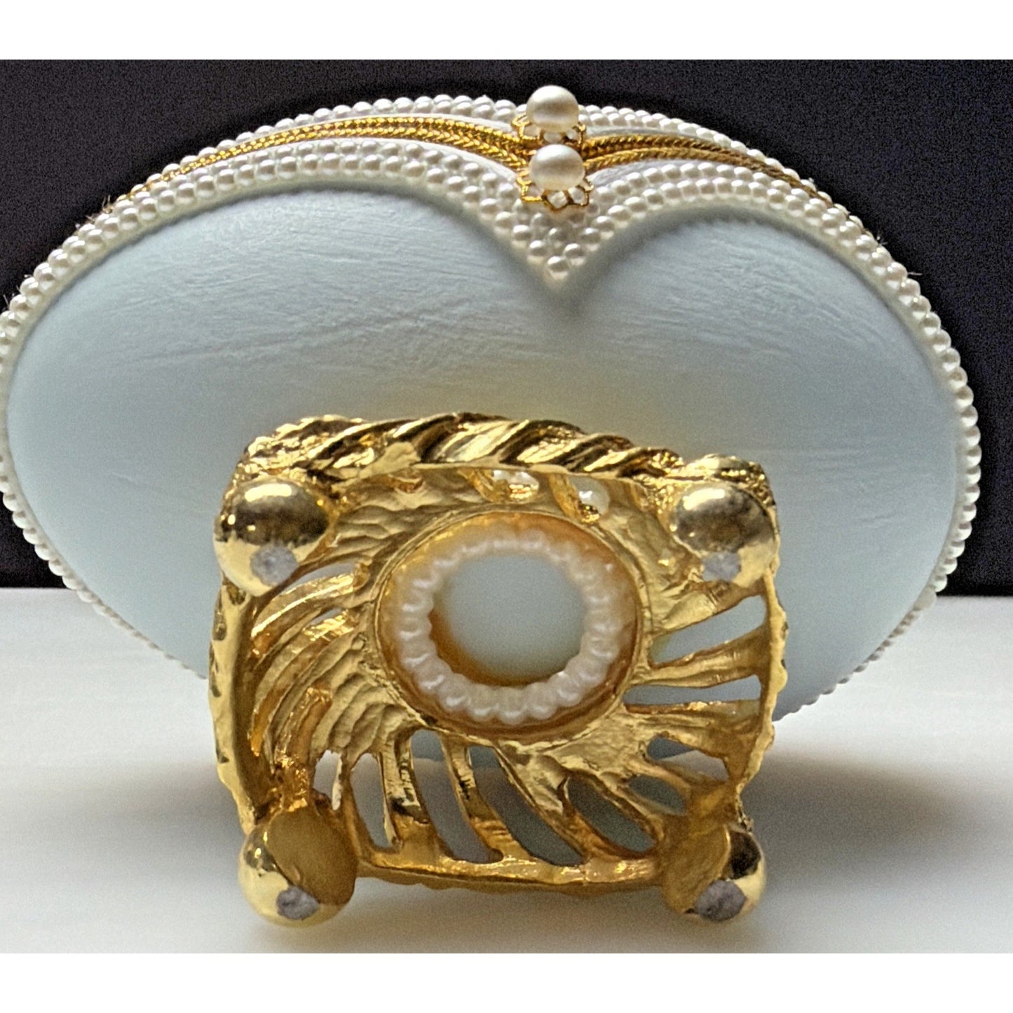 Egg Fantasy Hand Decorated Goose Egg Blue Trinket Jewelry Box Porcelain Flowers