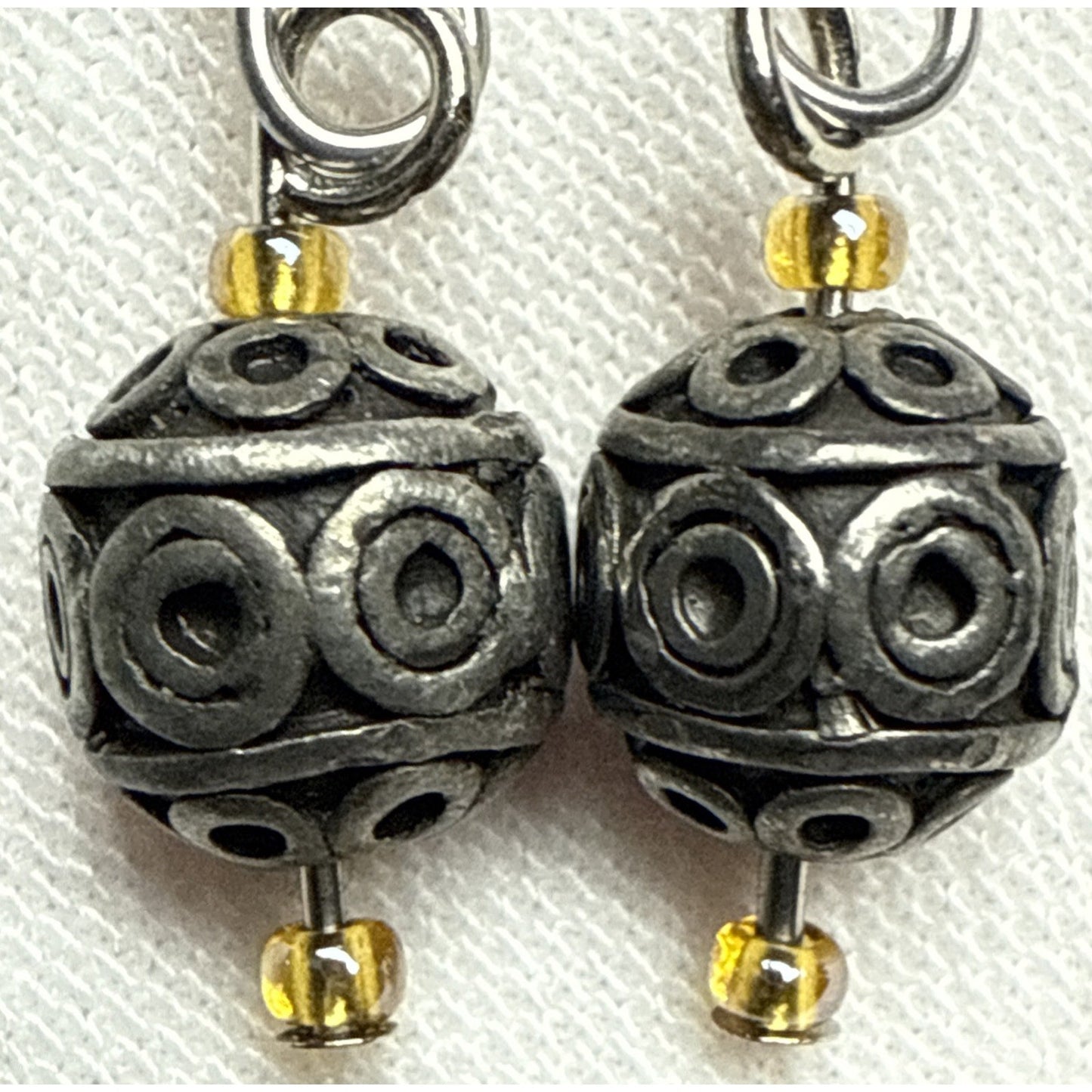 Vintage Sterling Silver Round Ball Bead Drop Earrings Bali Wire Moroccan