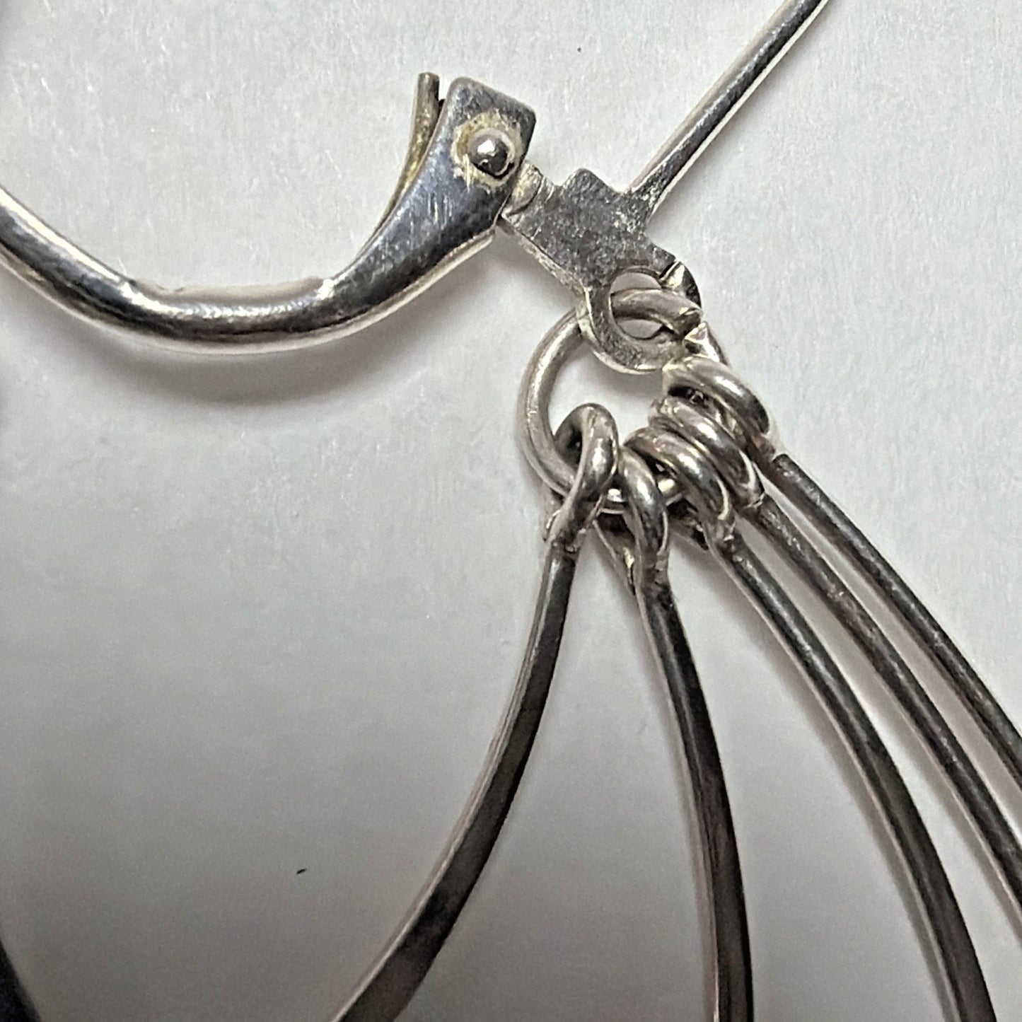 Vintage Sterling Silver Fan Fringe Feather Dangle Hinged Hook Earrings