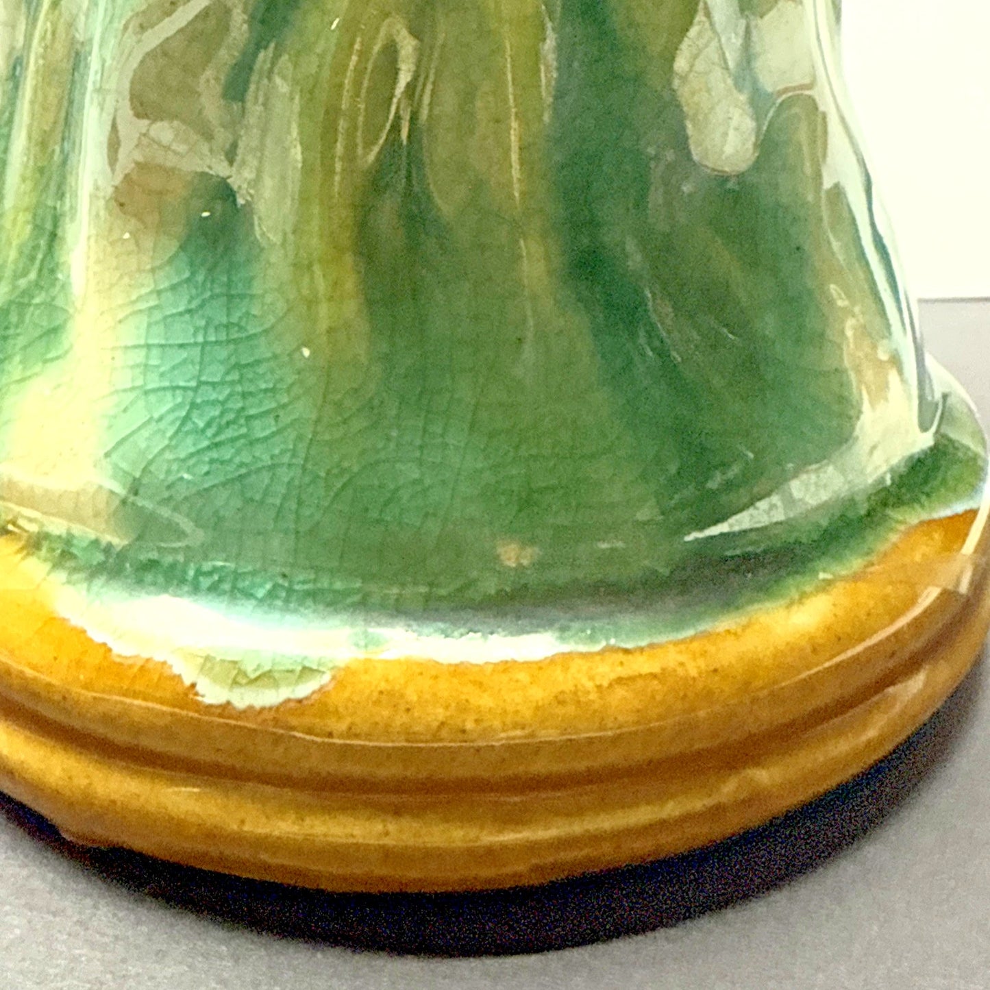 Vintage Majolica Pottery Glazed Crackle Man Holding Basket Sitting Signed As Is