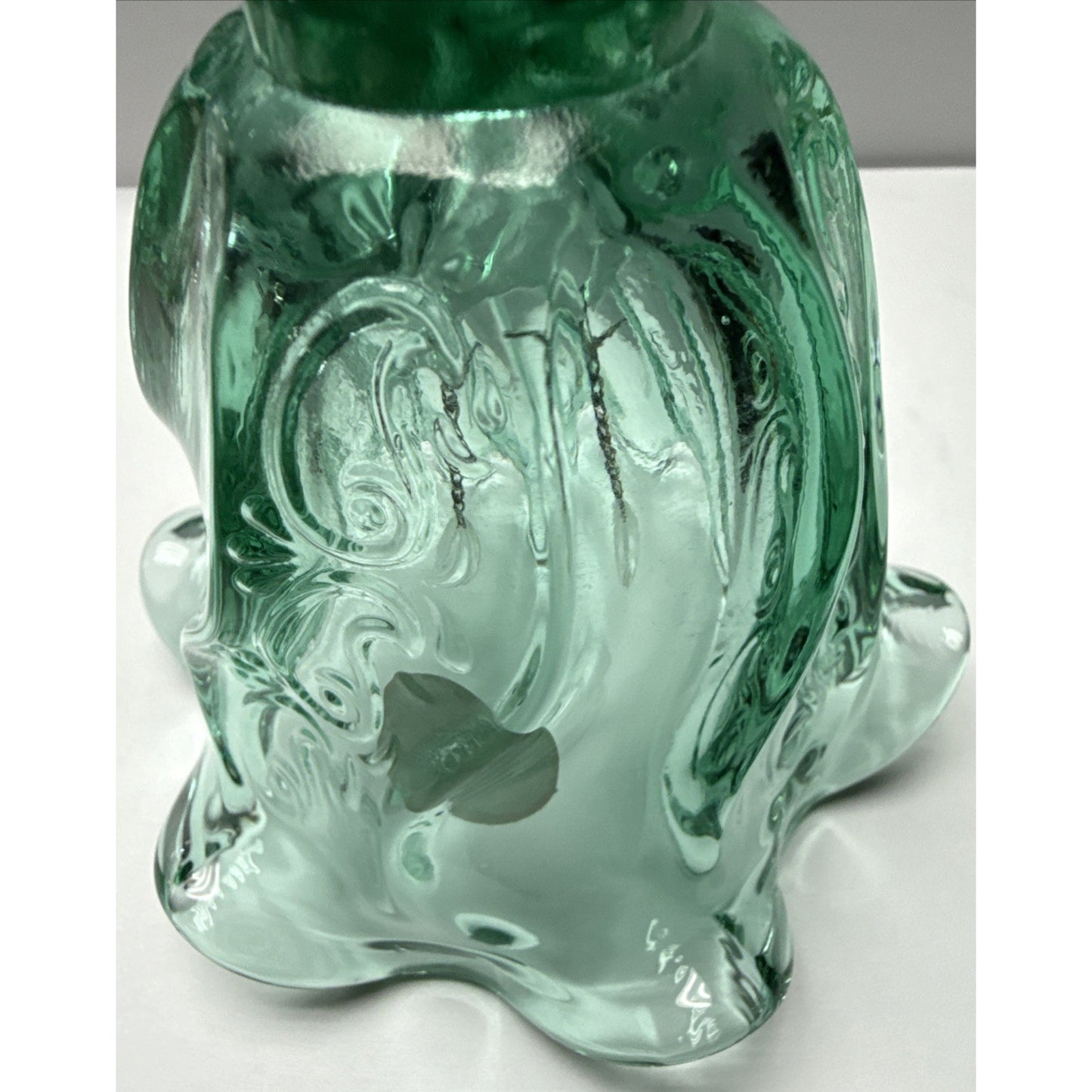Vintage Fenton Glass Bell Sea Mist Green Pacific Swirl Ruffled Edge As Is