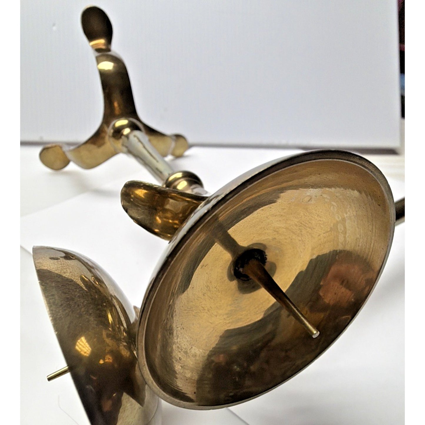 Vintage Lot of 3 Tripod Taper Candle Holders Brass Adirondack Deco Style