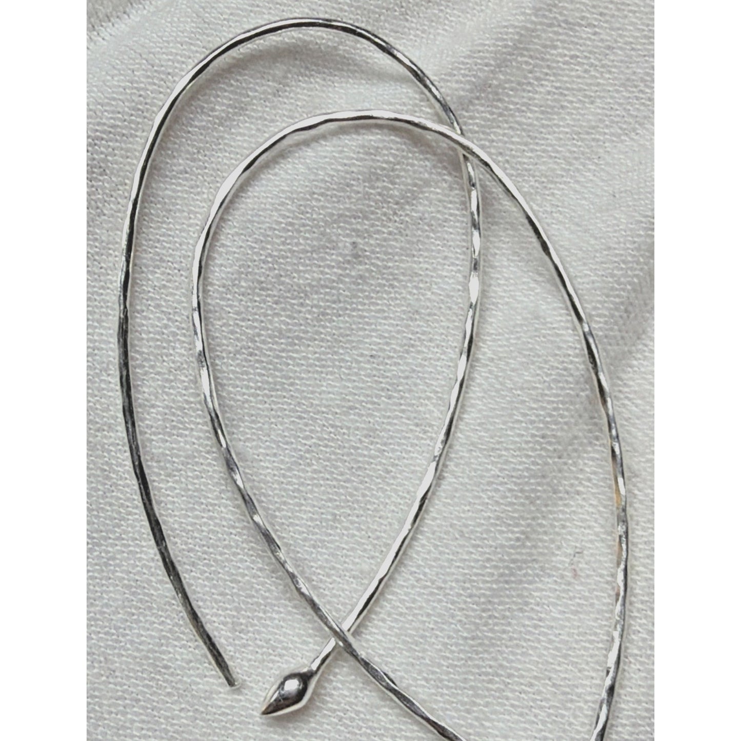 Minimalist Sterling Silver Hammered Teardrop Hoop Threader Long Earrings