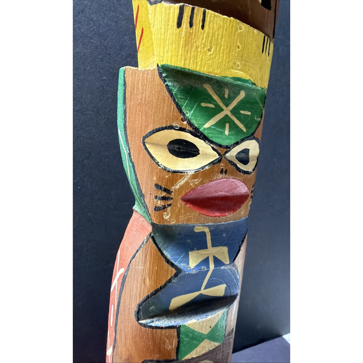 Old Hand Carved Painted Totem Pole Stacked Native Southwest As Is