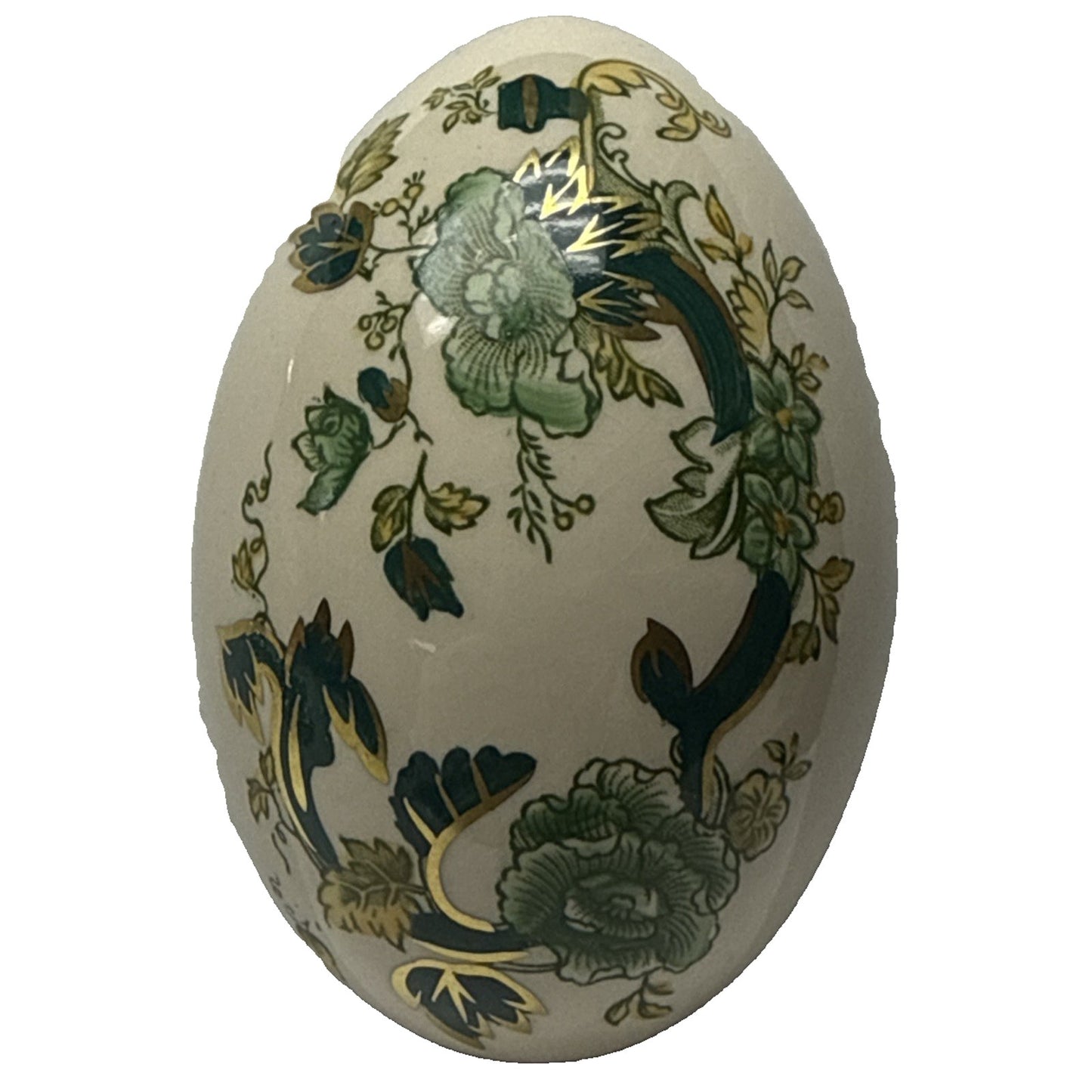Vintage Mason’s Ironstone Chartreuse Green Egg Trinket Box Gold Floral