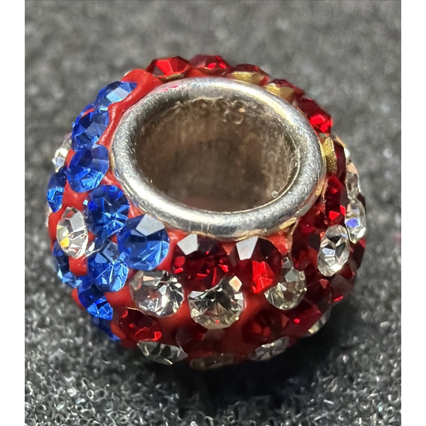 Vintage 925 Pave Crystal American Flag Bead Charm As Is