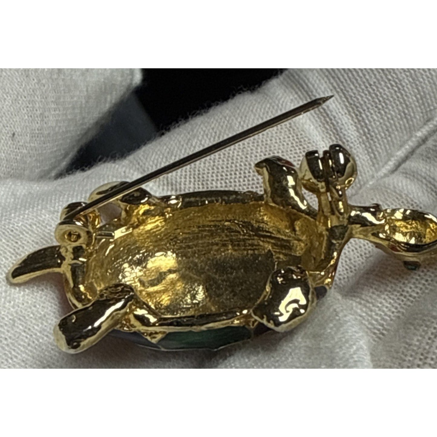 Vintage Rhinestone Guilloche Enamel Painted Turtle Tortoise Brooch Pin