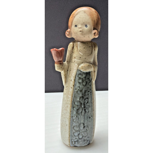 Vtg Uctci Pottery Stoneware Figurine Candle Holder Woman Girl Red Bell Flower