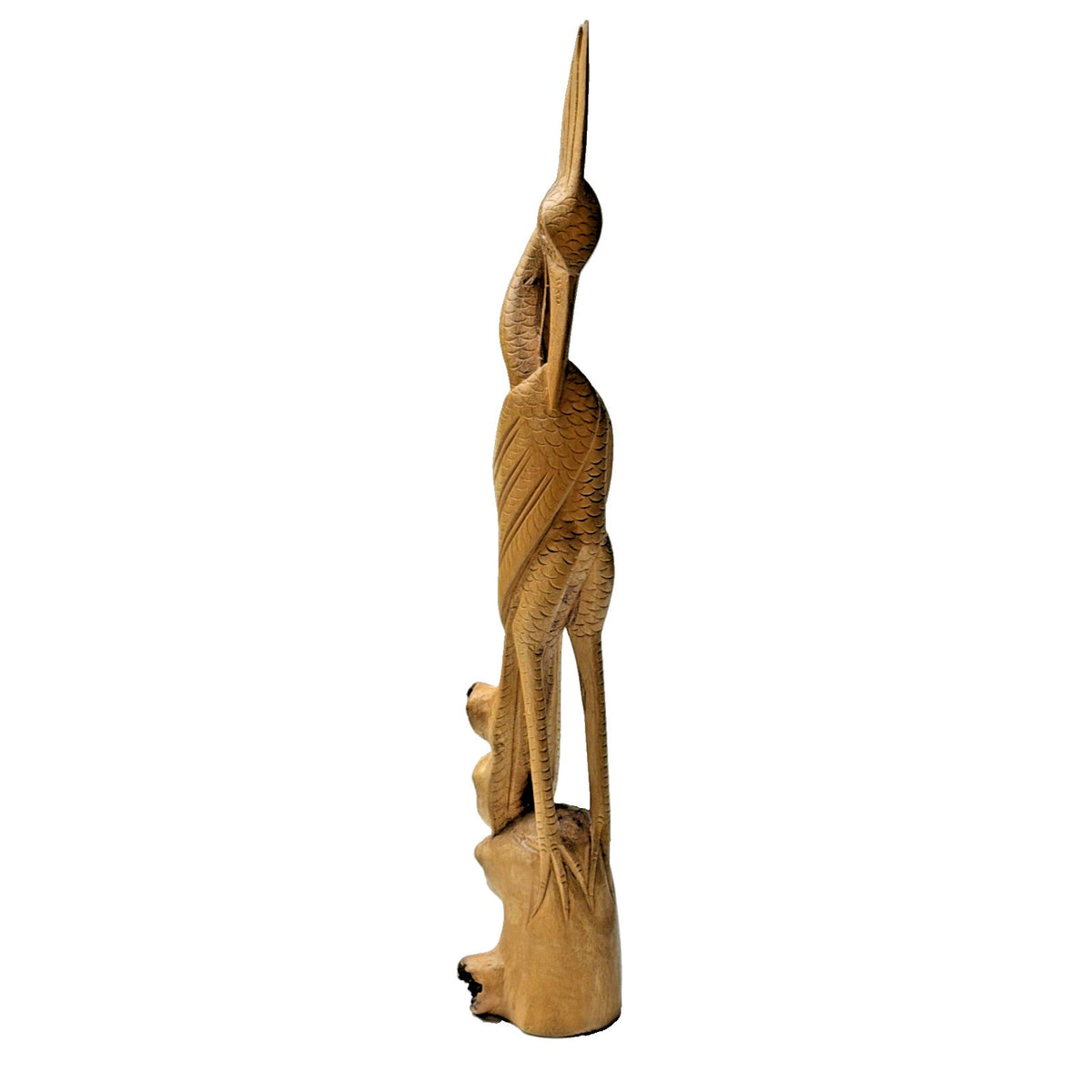 Vintage Hand Carved Heron Egret Sculpture Burlwood Wood Root Bird Statue