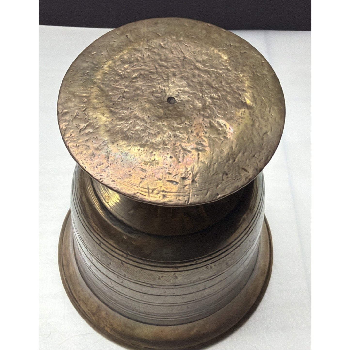 Old Brass Bronze Colored Pestle Mortar Footed Apothecary Pharmacy As Is Read