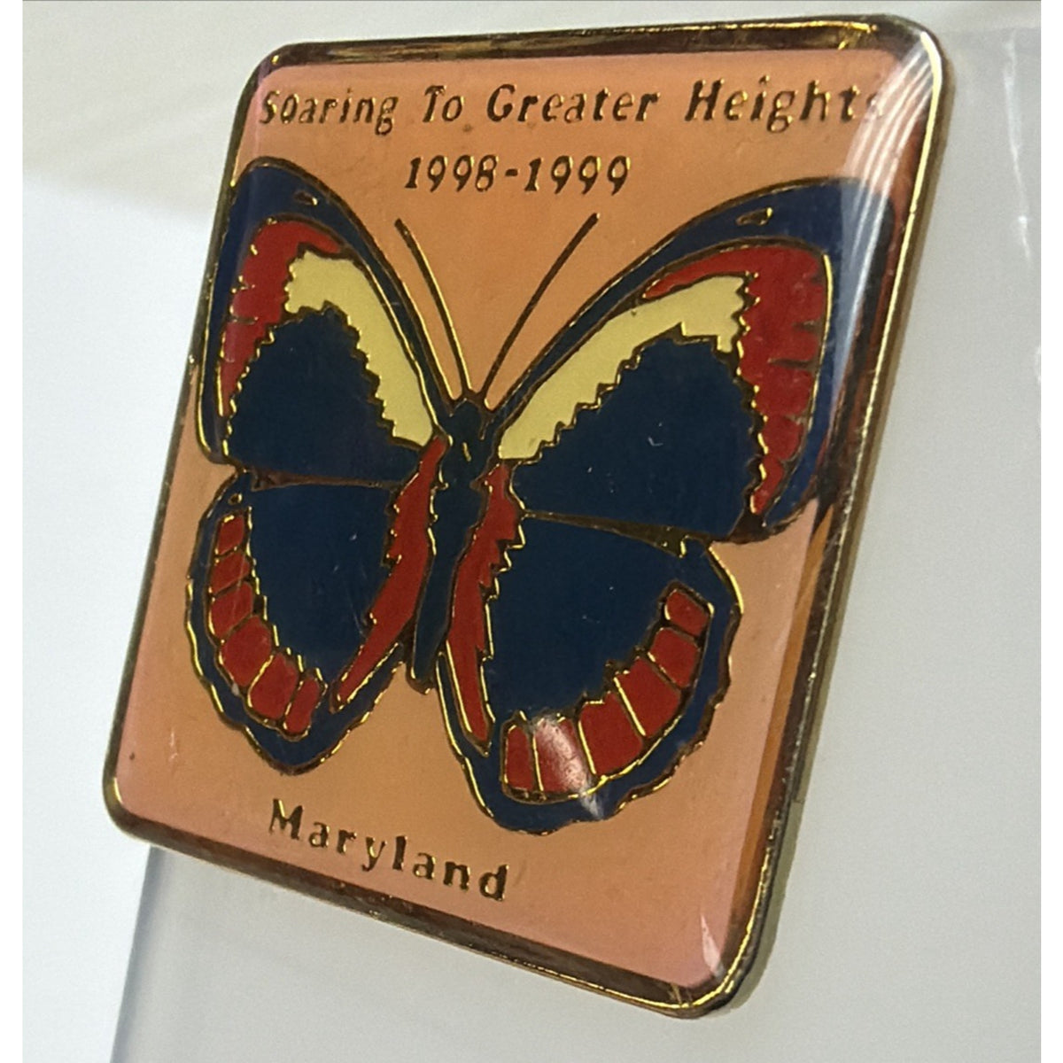 Vintage Maryland Soaring Greater Height Square Enamel Butterfly Pin Tie Tack