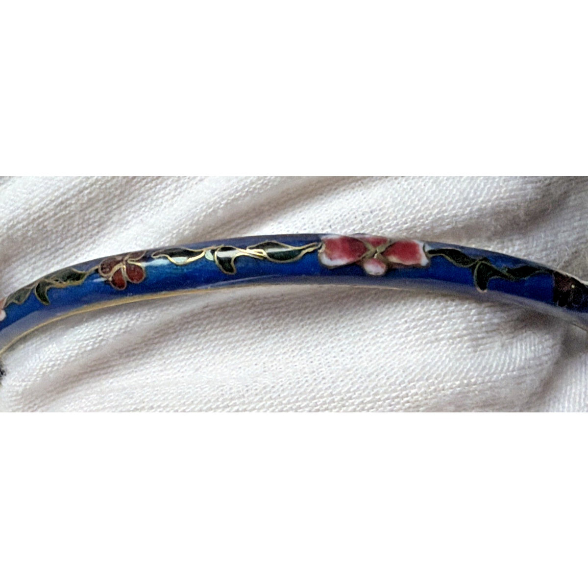 Vintage Chinese Cloisonne Floral Flower Bangle Bracelets Blue Enamel As Is