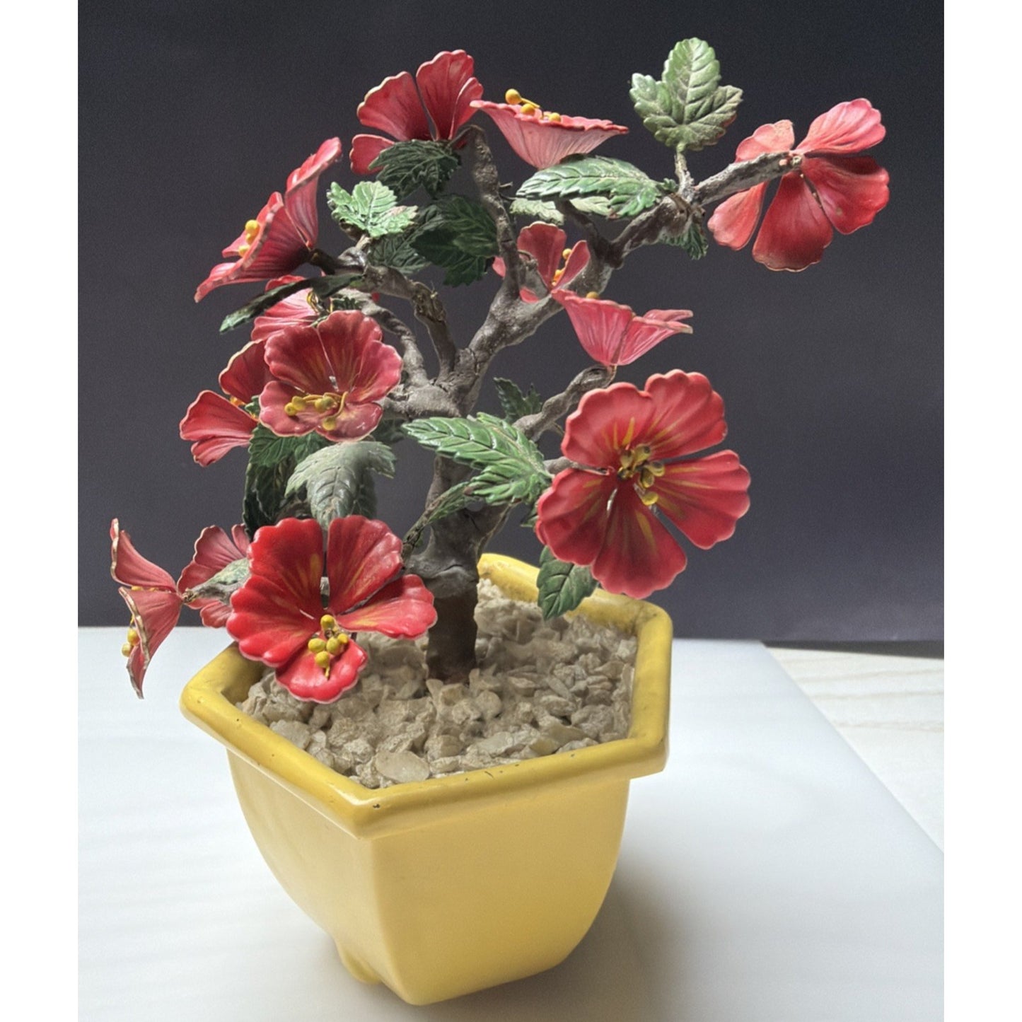 Vintage Metal Art Flower Blossom Hibiscus Wire Tree Painted Enamel As Is