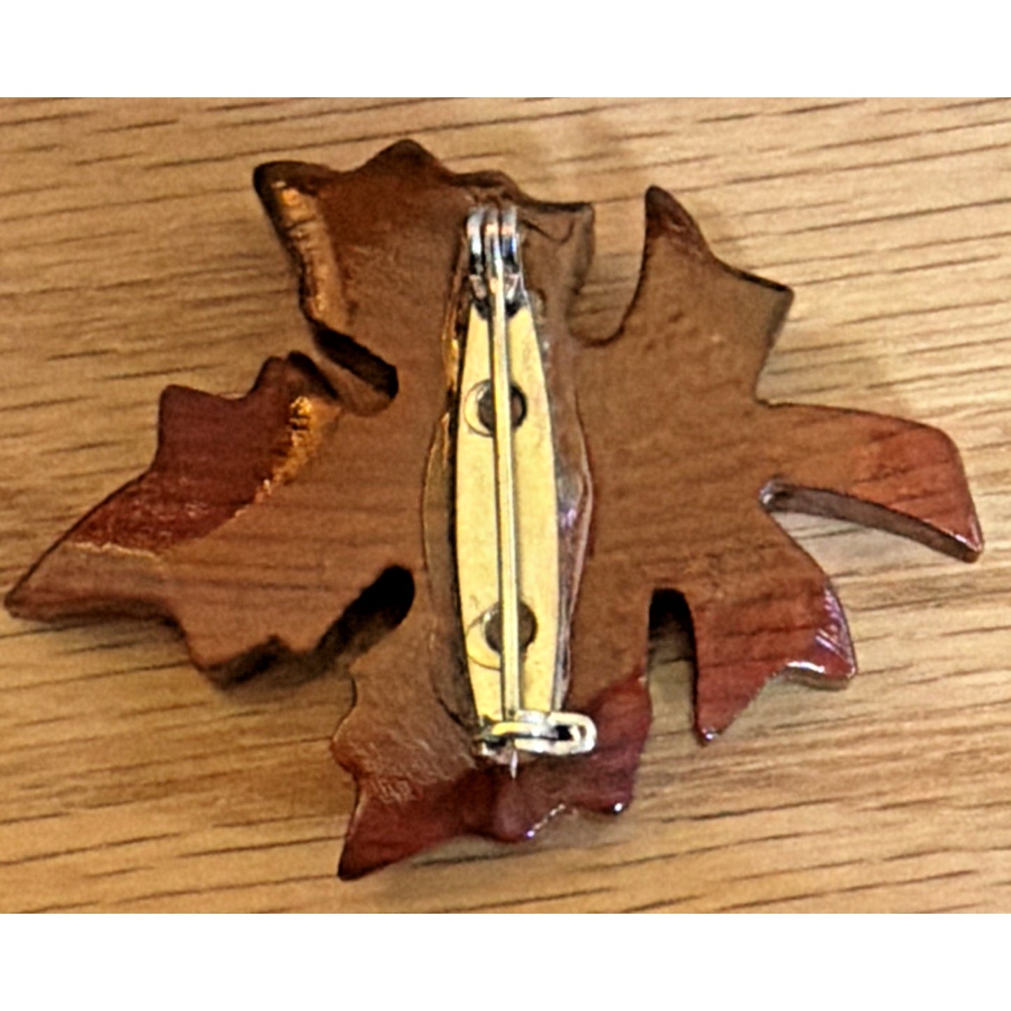 Vintage Carved Wood Maple Leaf Brooch Pin As Is