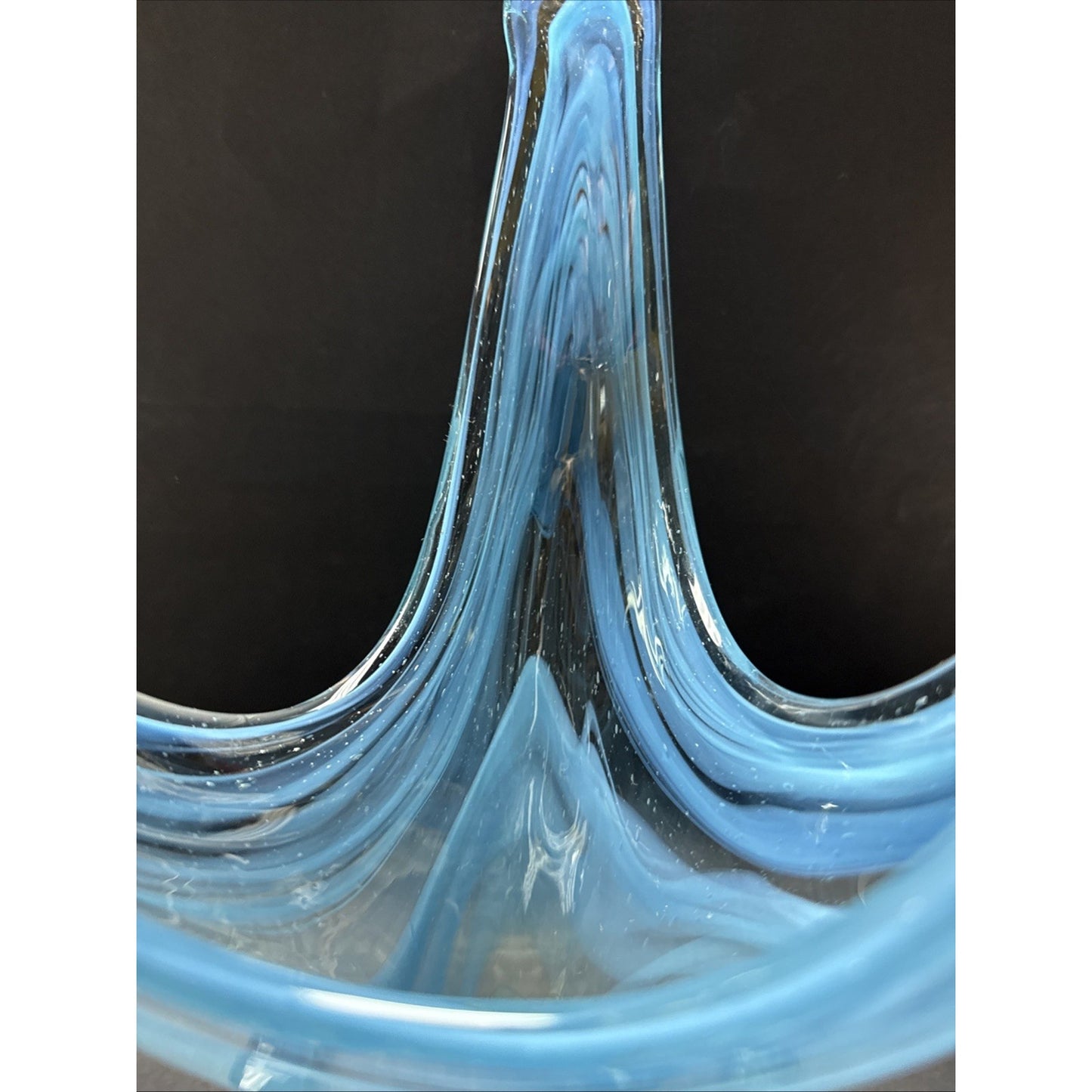 MCM Sooner Art Glass Tulip Trumpet Vase Blue Green Spiral Coiled Base 12" Read