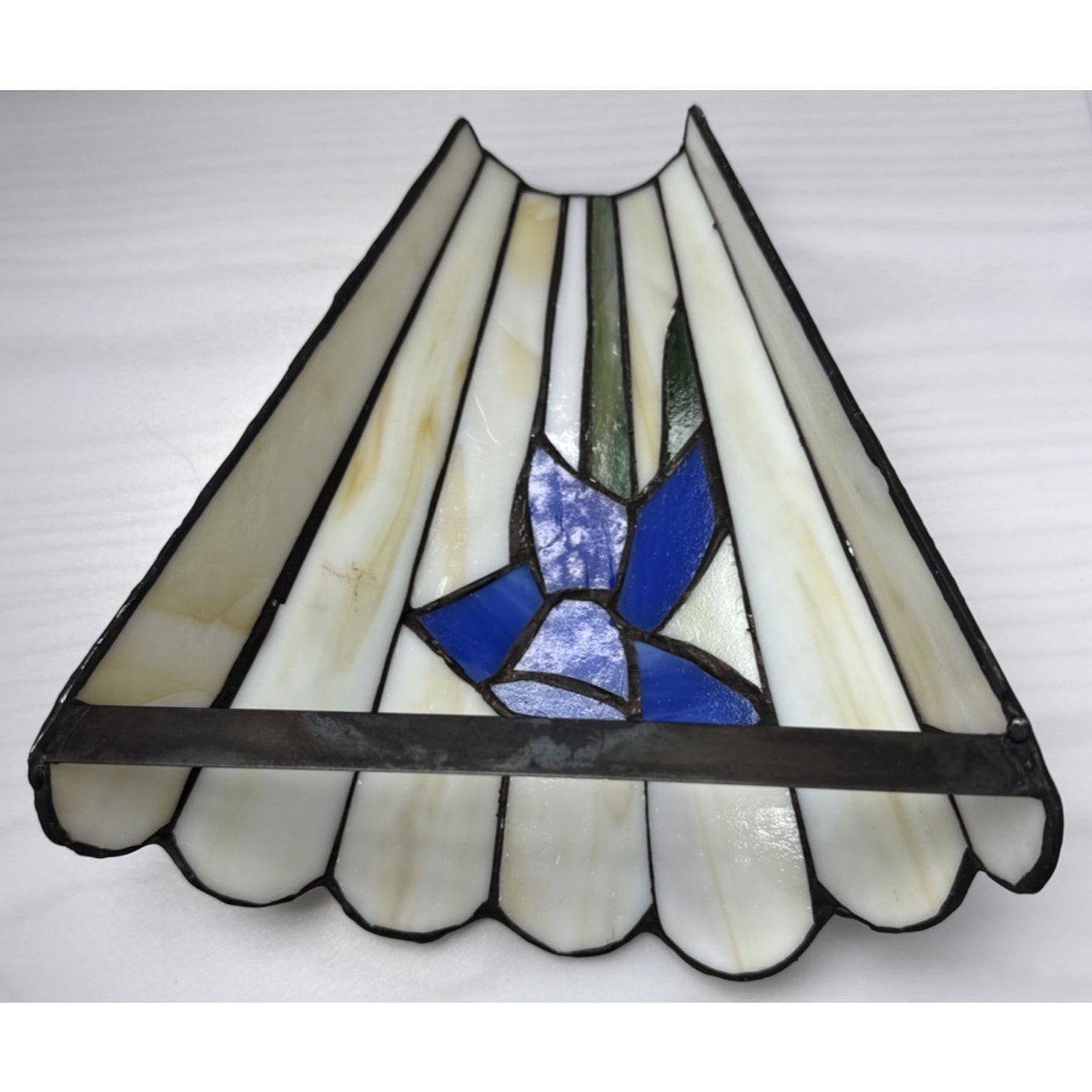 Stained Glass Iris Lily Flower Wall Sconce Light Lamp Shade Dark Blue Slag