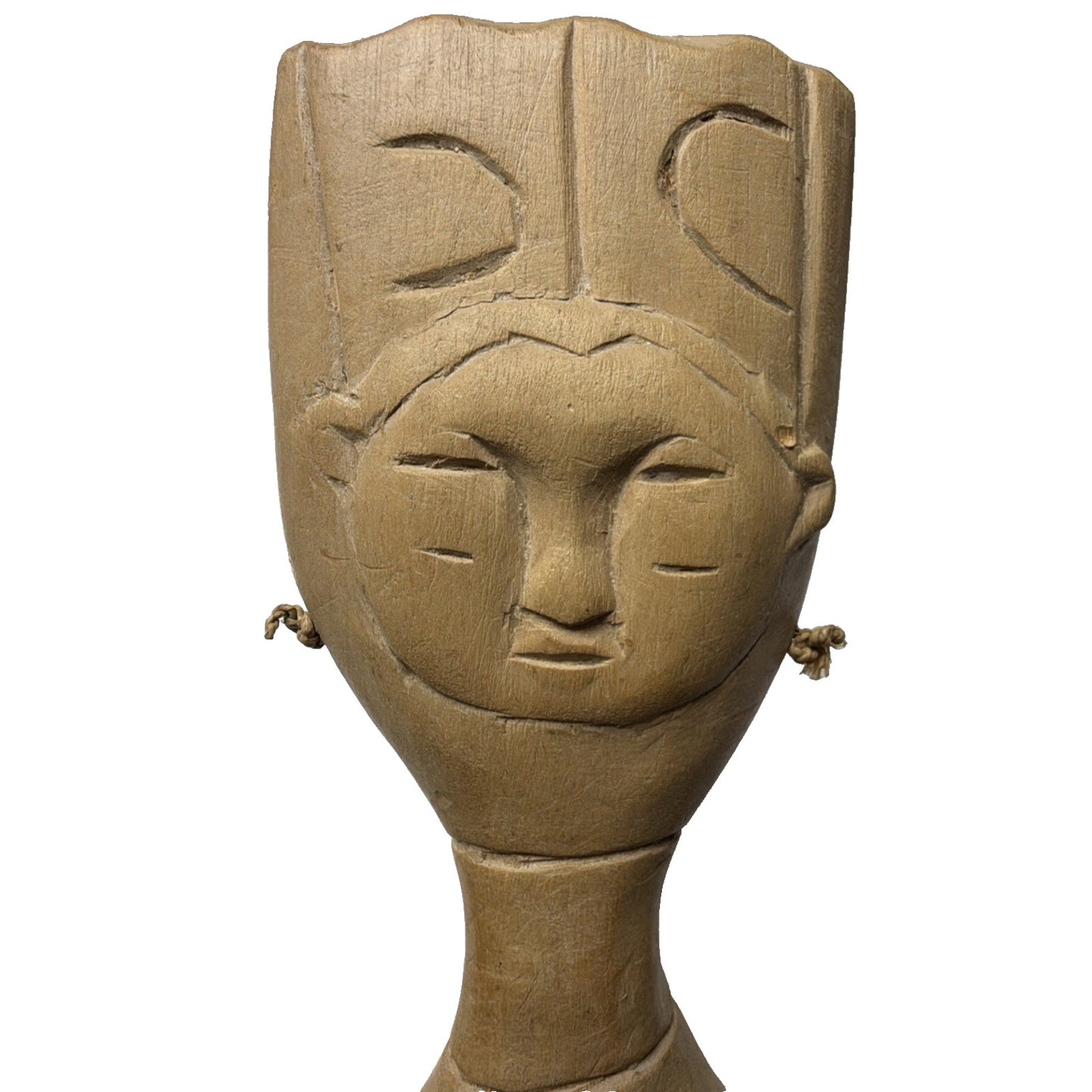 Vintage African Shaman Double Sided Wood Carved Tongue Rattle Shaker Instrument
