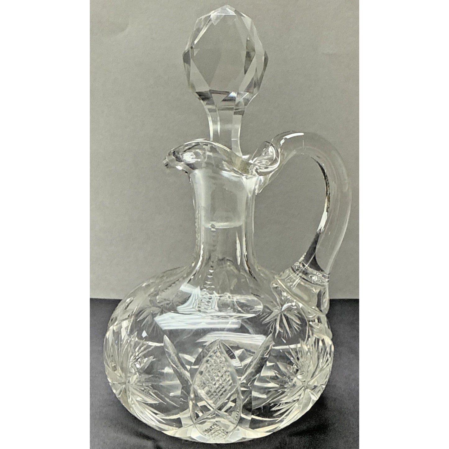 American Brilliant Cut Glass Cruet Oil Stopper Star Snowflake As Is