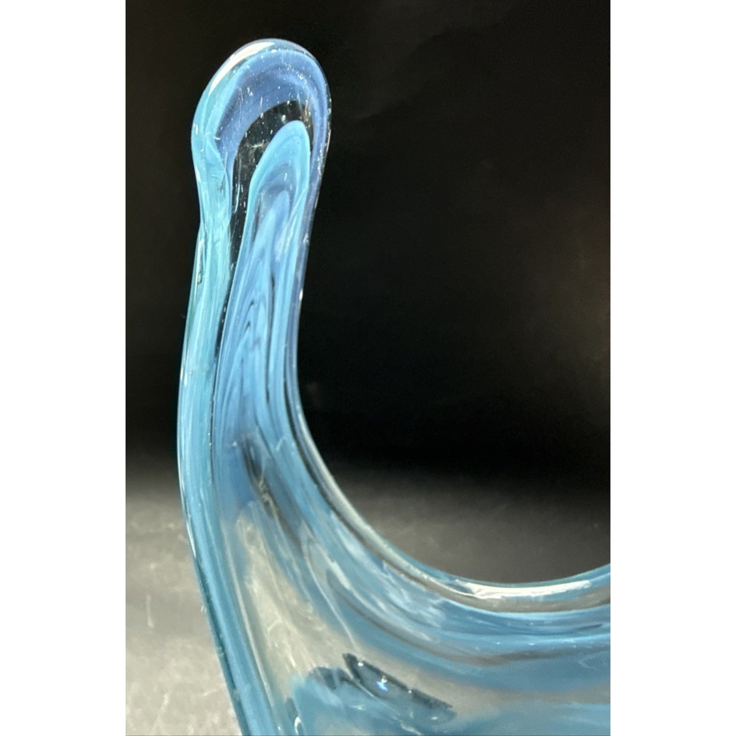 MCM Sooner Art Glass Tulip Trumpet Vase Blue Green Spiral Coiled Base 12" Read