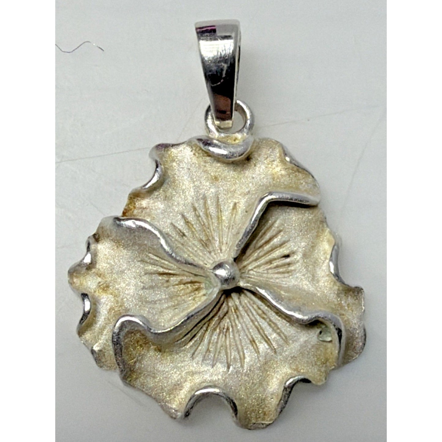 Vintage Sterling Silver Organic Hibiscus Flower Blossom Pendant Charm